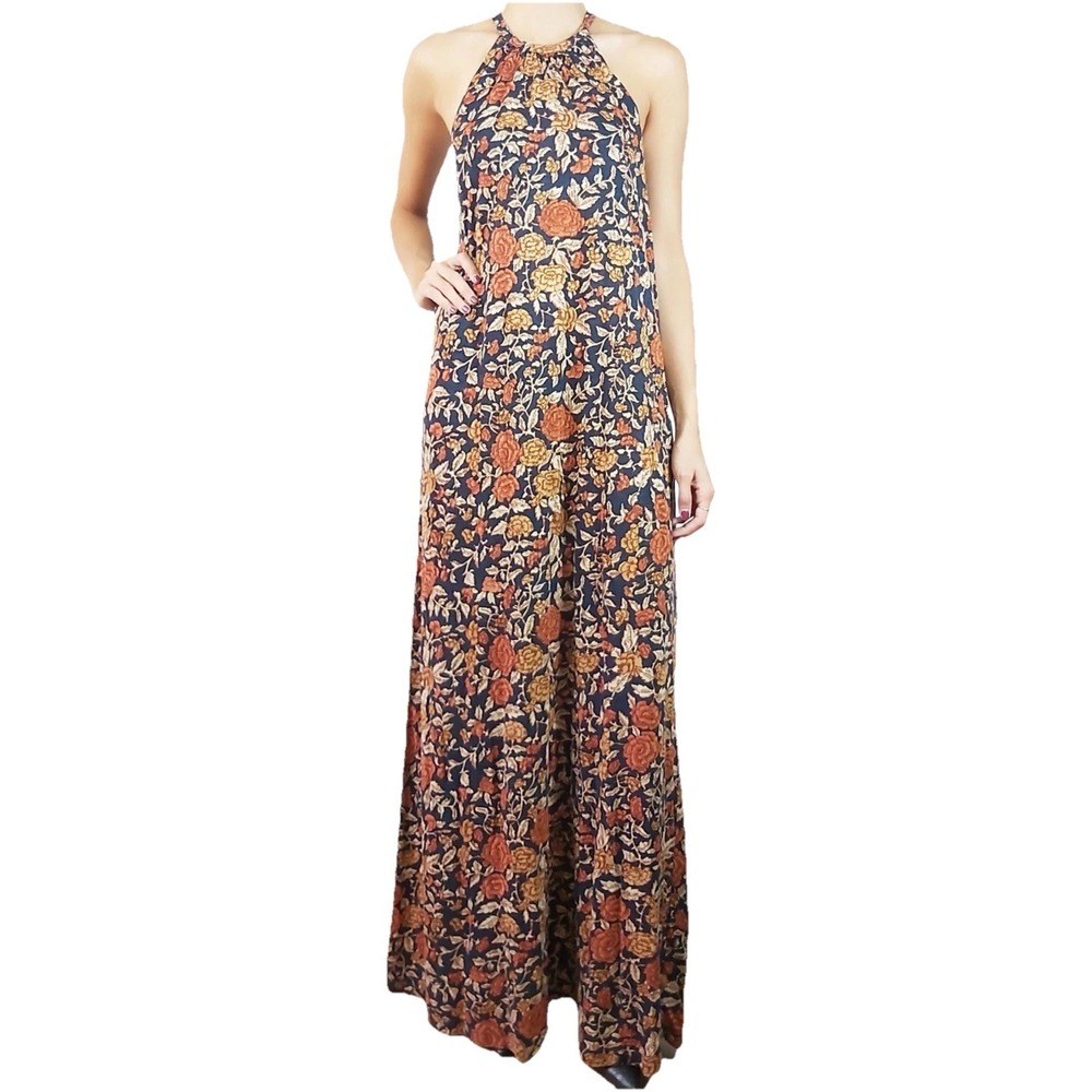 Lucky Brand Maxi Dress Womens XS Sleeveless High Neck Moody Floral Fall